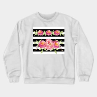 Black and White Stripes with Roses Crewneck Sweatshirt